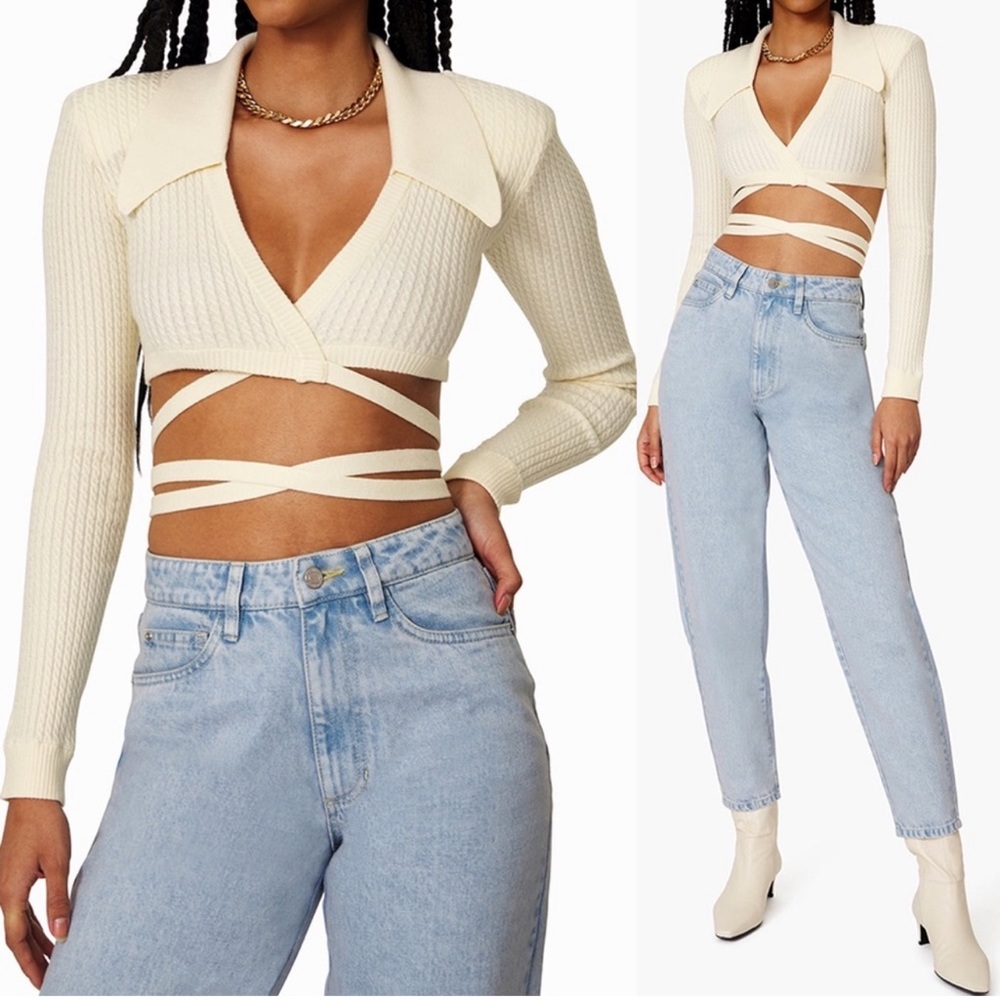 WEWOREWHAT NWOT crème wrap top size L